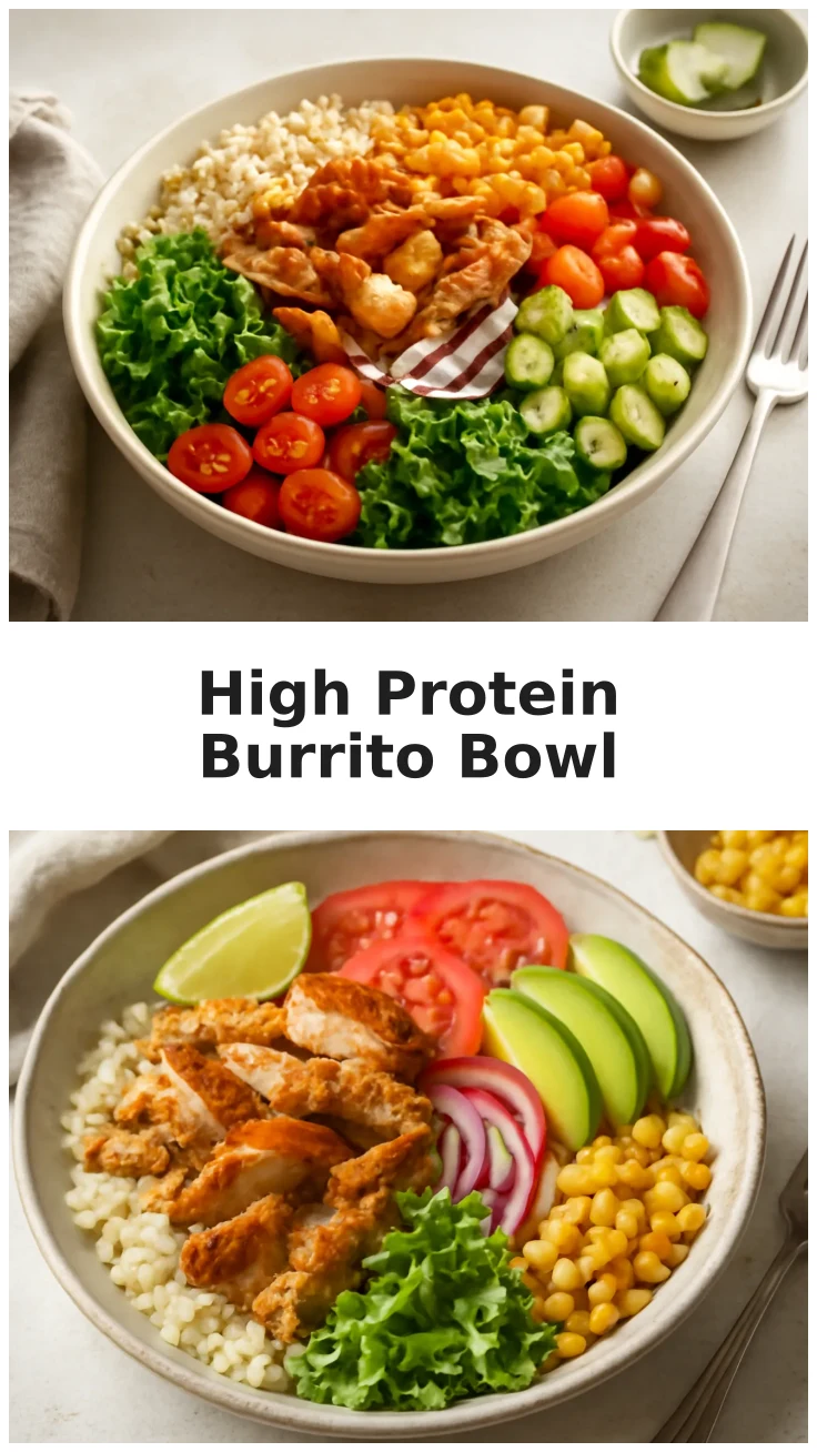 High Protein Burrito Bowl mit saftigem Hähnchen 3 High Protein Burrito Bowl mit saftigem Hähnchen für ein gesundes Mittagessen