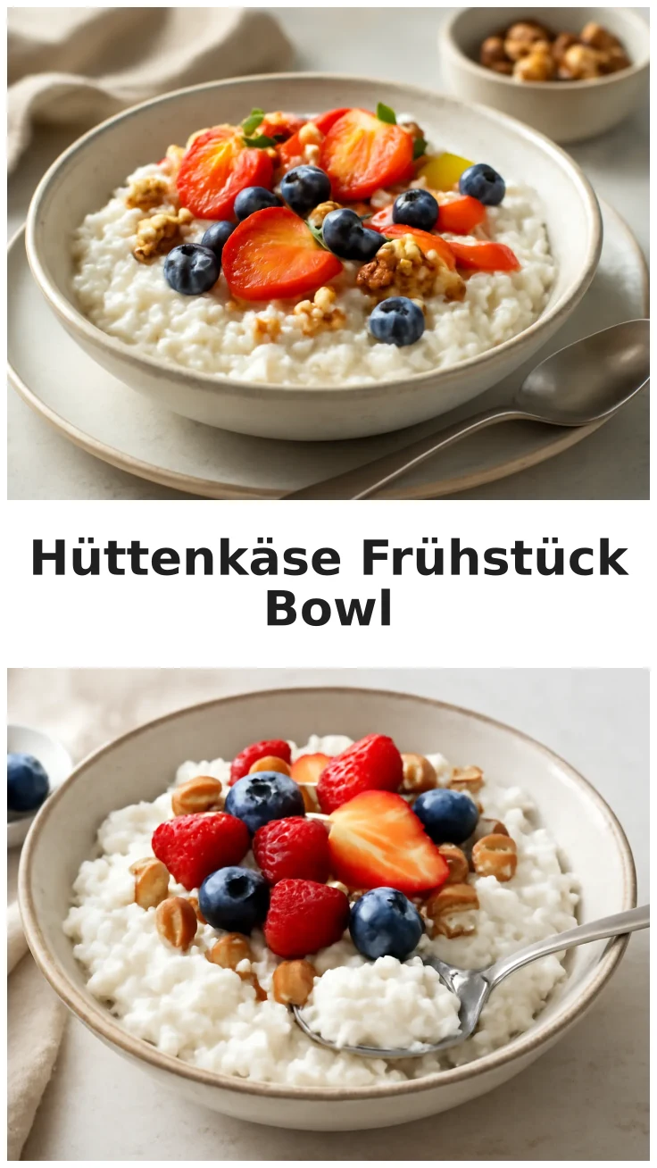 Cremige Hüttenkäse Frühstück Bowl mit frischen Toppings 3 Cremige Hüttenkäse Frühstück Bowl mit frischen Toppings