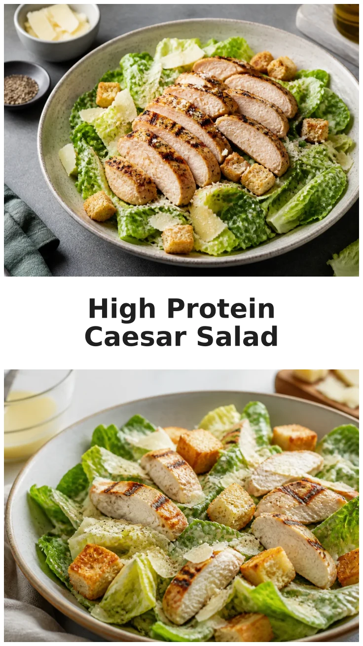 Knackiger High Protein Caesar Salad mit saftigem Hähnchen Knackiger High Protein Caesar Salad mit saftigem Hähnchen