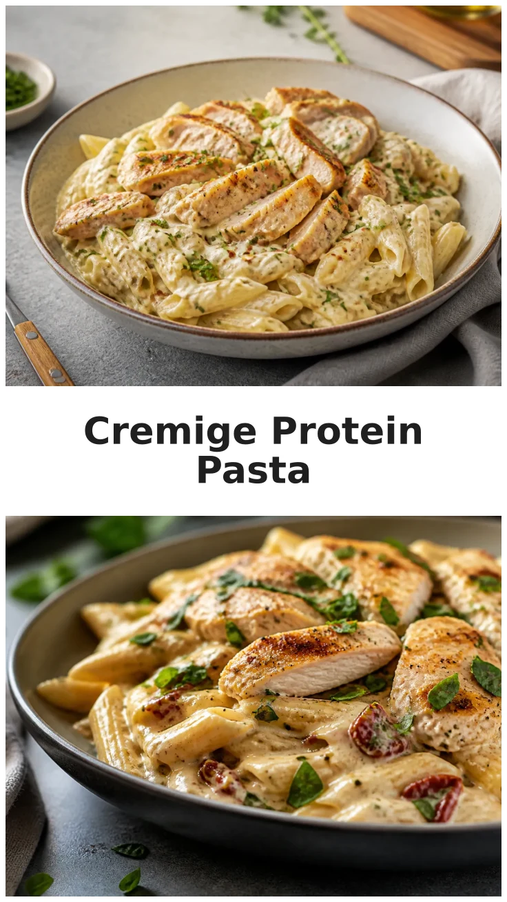Cremige High Protein Pasta mit Hähnchen für ein sättigendes Abendessen Cremige High Protein Pasta mit Hähnchen für ein sättigendes Abendessen